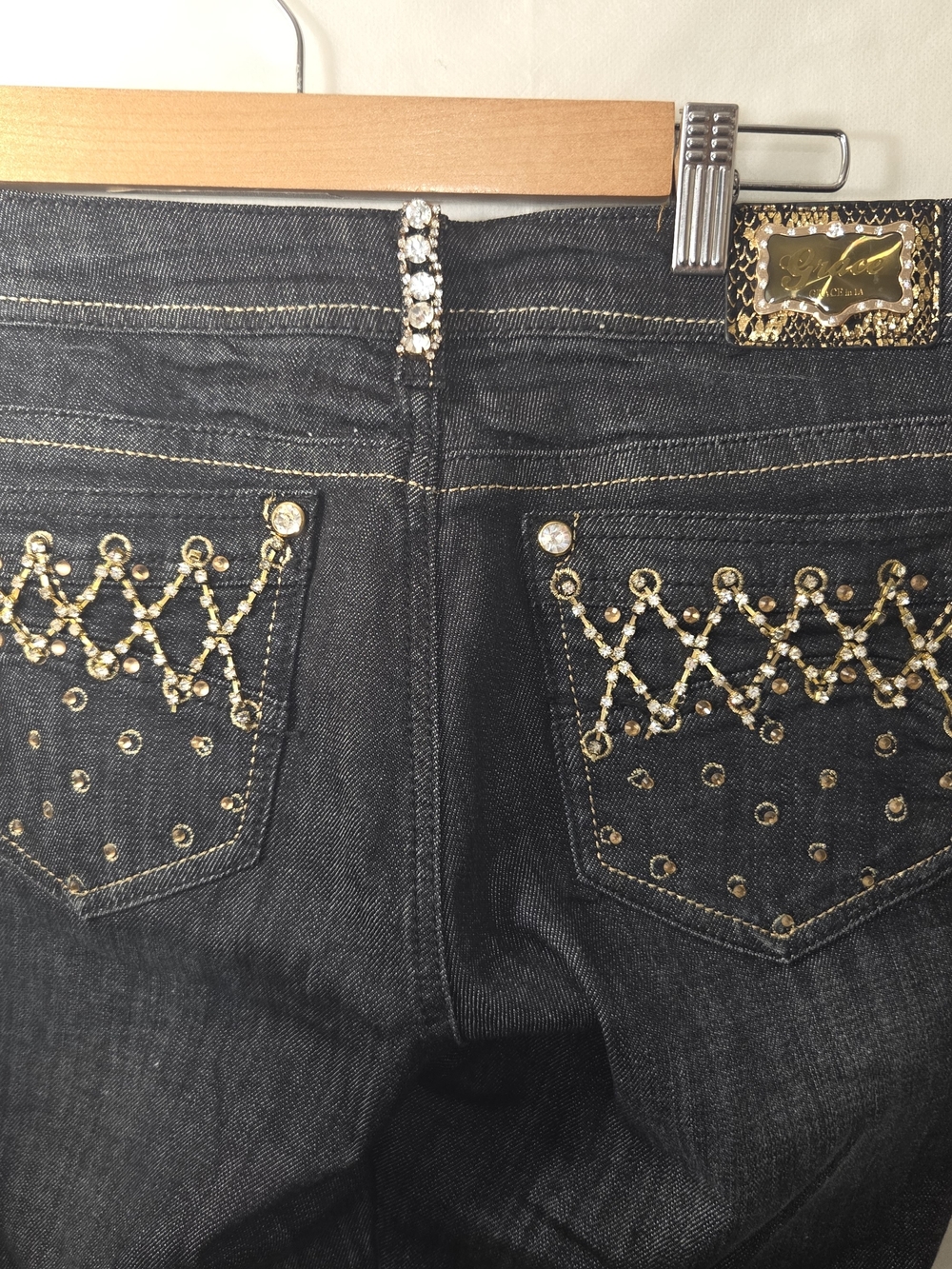 Embellished Black Women's Jeans with Gold Accents